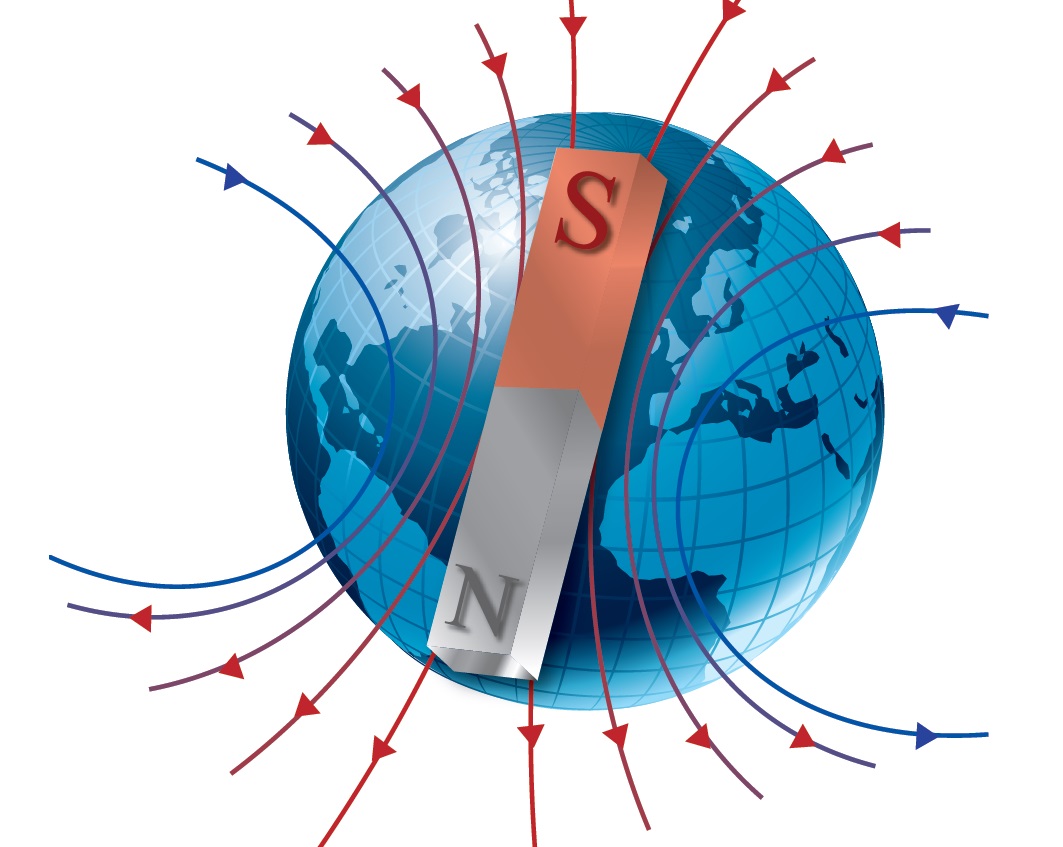 Imagen de la tierra con los polos magnéticos invertidos con respecto alos polos geográficos.