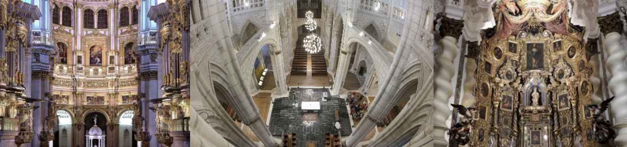 De izq. a drcha., Catedral de Granada (Granada), Catedral de Santa  María (Vitoria), Iglesia de San Luis de los Franceses (Sevilla)