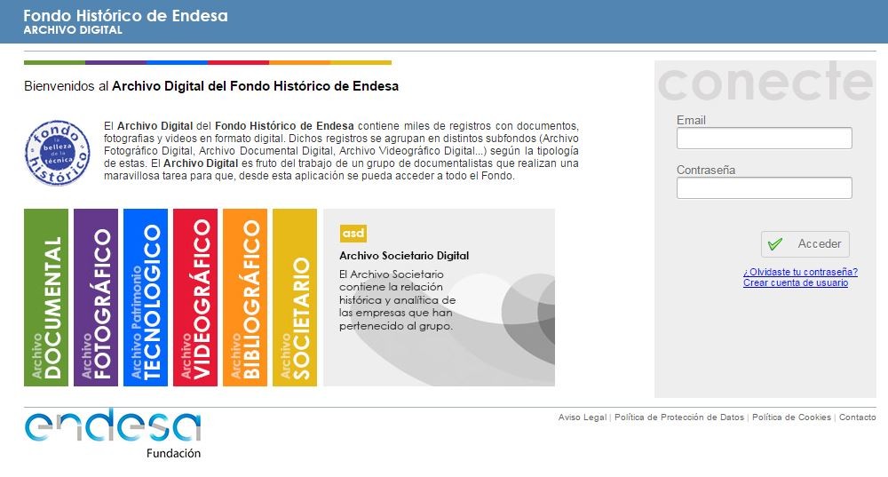 Página de inicio del Archivo Digital del Fondo Histórico de Endesa