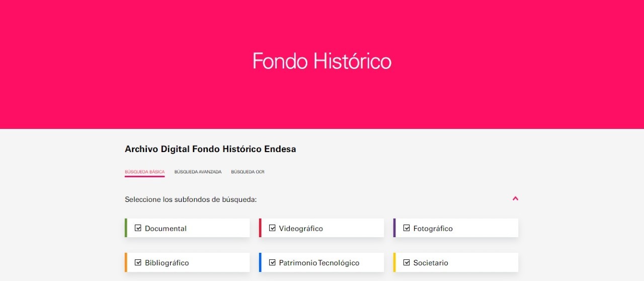 Imagen donde aparecen las diferentes opciones dentro del Archivo Digital del Fondo Histórico