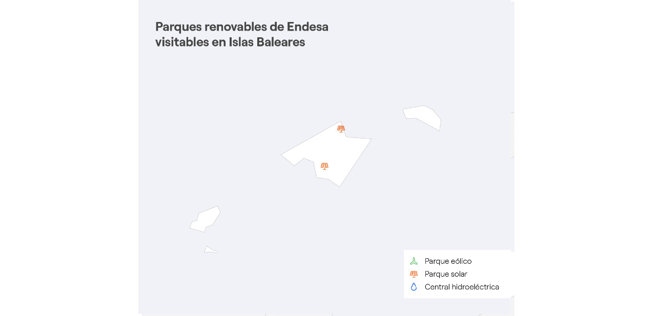 Mapa Islas Baleares con las centrales renovables de Endesa visitables 