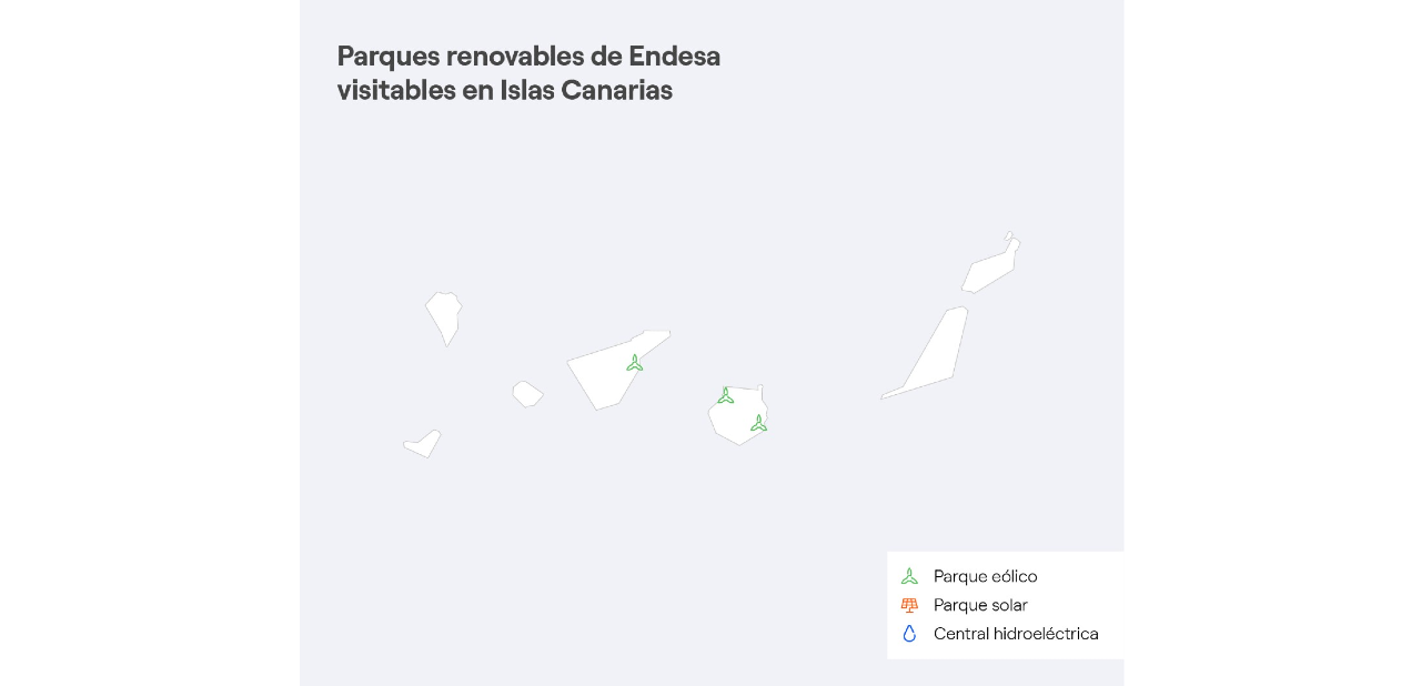 Mapa Canarias con las centrales renovables de Endesa visitables 